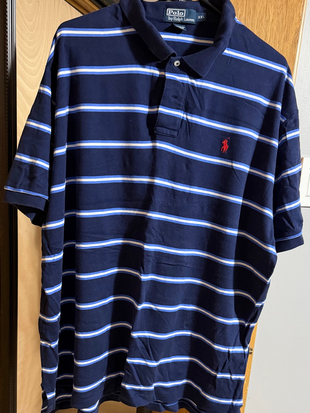 Ralph Lauren Navy Striped Polo With Red Pony